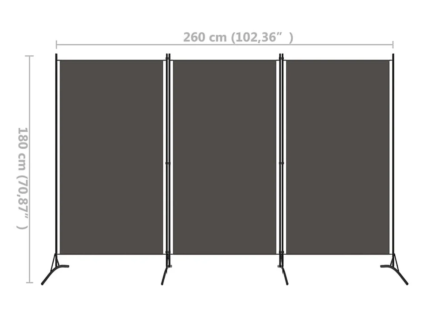 Online Tabique divisorio de 3 paneles Antracita 260x180 cm Gris