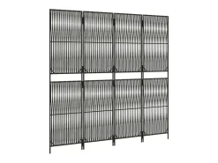 Biombo-Tabique divisorio de mimbre de resina de 4 paneles Gris