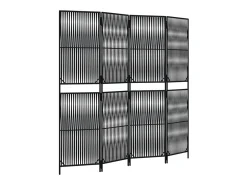Tabique divisorio de mimbre de resina negra de 4 paneles Negro Hot