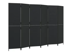 Sale Tabique divisorio de mimbre de resina negra de 6 paneles Negro