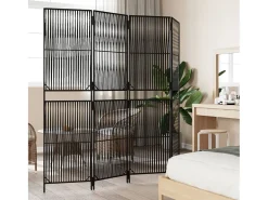 Tabique divisorio de mimbre de resina negra de 4 paneles Negro New