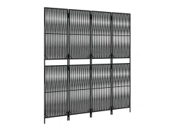 Tabique divisorio de mimbre de resina negra de 4 paneles Negro New
