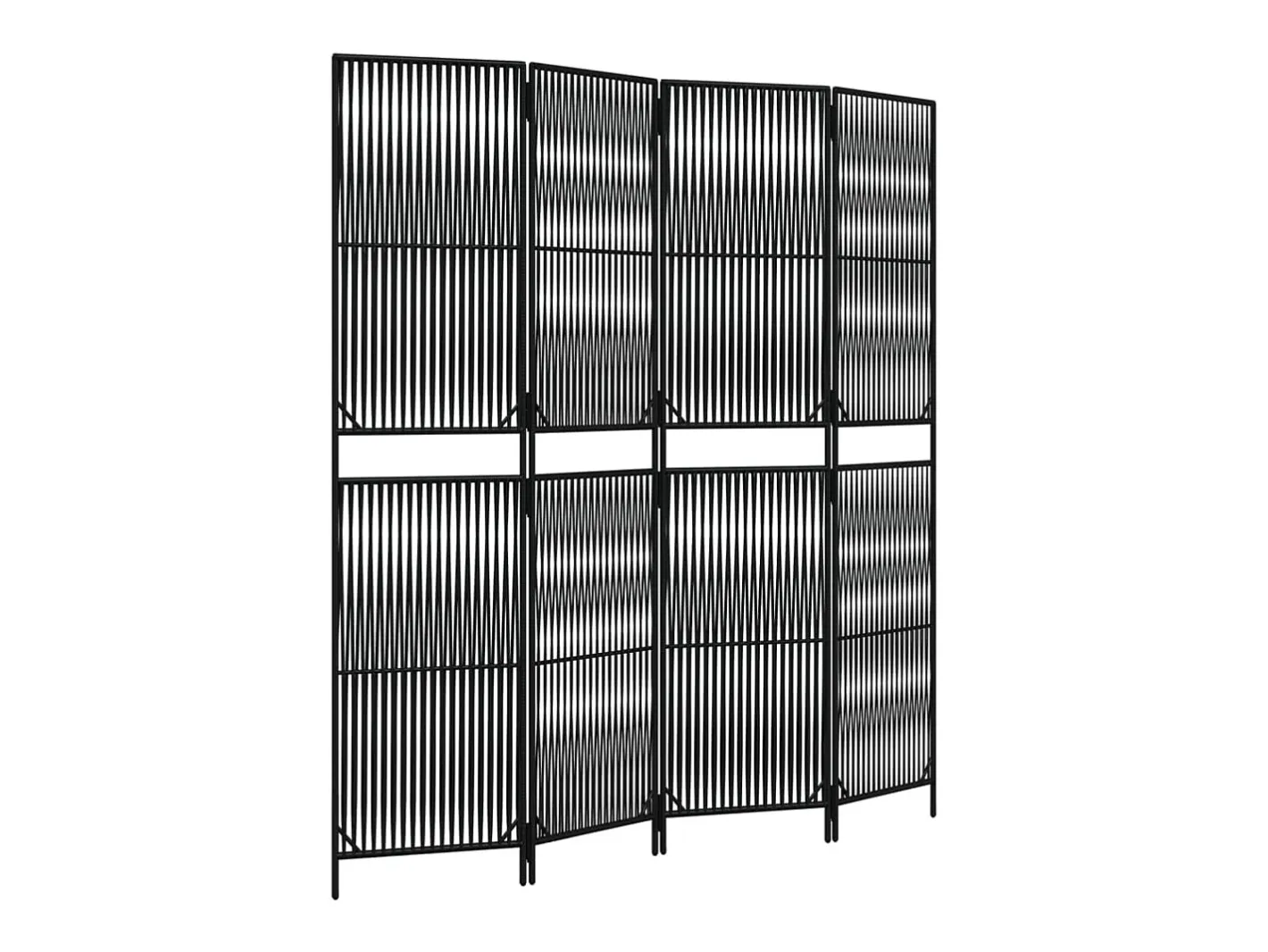 Tabique divisorio de mimbre de resina negra de 4 paneles Negro New