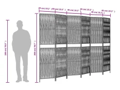 Biombo-Tabique divisorio de mimbre de resina negra de 6 paneles Negro
