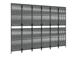Biombo-Tabique divisorio de mimbre de resina negra de 6 paneles Negro