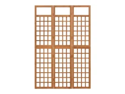 Biombo-Tabique divisorio/celosía de 3 paneles de madera maciza de abeto Marru00f3n