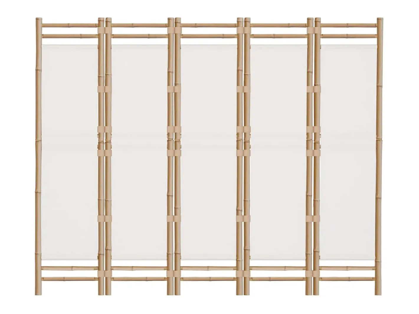 Biombo-Tabique plegable 5 paneles 200 cm Bambú y lona Crema