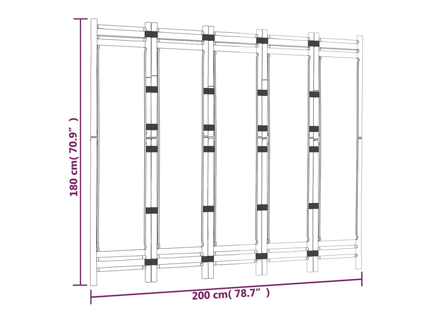 Biombo-Tabique plegable 5 paneles 200 cm Bambú y lona Crema