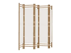 Biombo-Tabique plegable 5 paneles 200 cm Bambú y lona Crema