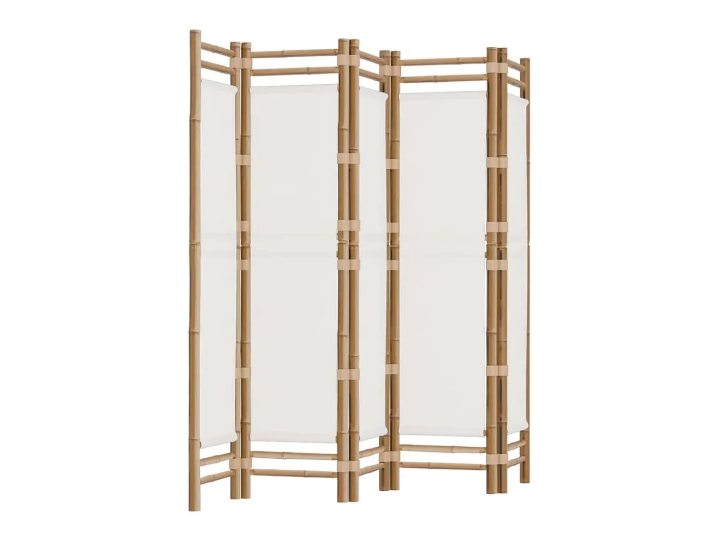 Biombo-Tabique plegable 5 paneles 200 cm Bambú y lona Crema