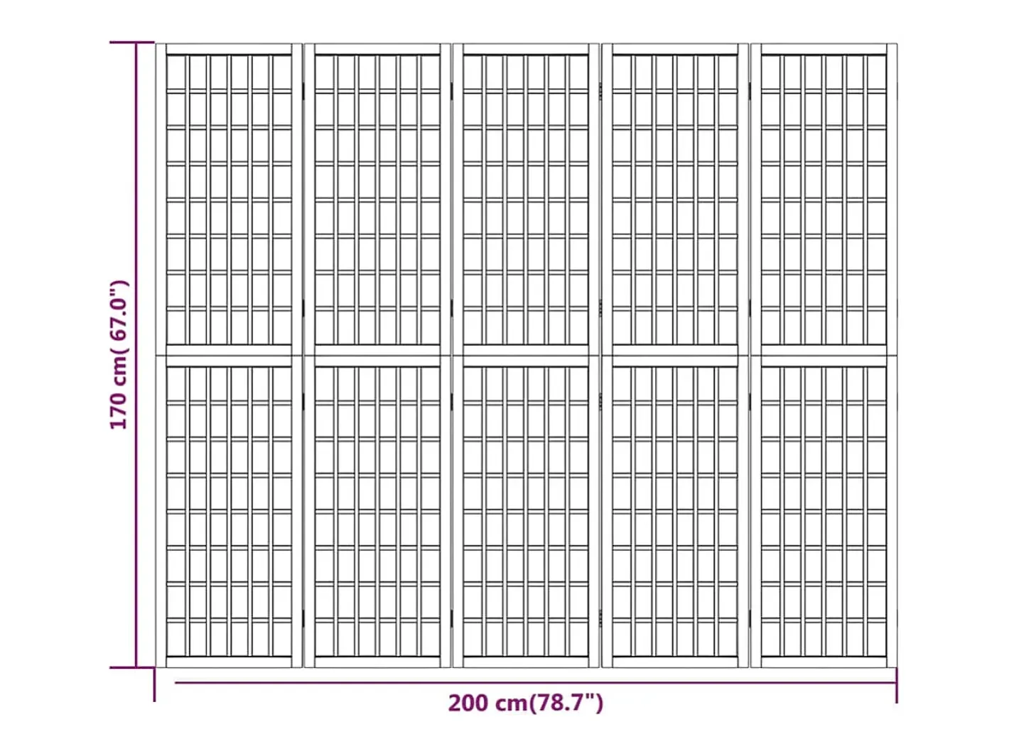 Tabique plegable 5 paneles 200x170 cm Blanco Best