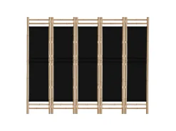 Best Tabique plegable 5 paneles 200 cm Bambú y lona Negro