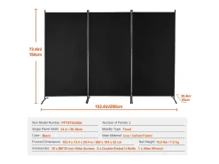 Tabique SucceBuy Biombo, Biombo Plegable de 3 Paneles, Separador Portátil, Color Negro