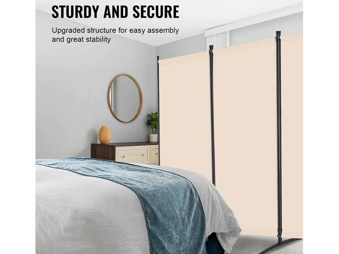 Biombo-Tabique SucceBuy Biombo de 4 Paneles, Biombo Plegable, Separador Portátil, Separador Independiente para Oficina, Dormitorio y Estudio, Beige
