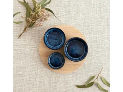 Vajilla-Tabla de aperitivo Moana Bidasoa 3 cuencos cerámica natural/azul Azul oscuro