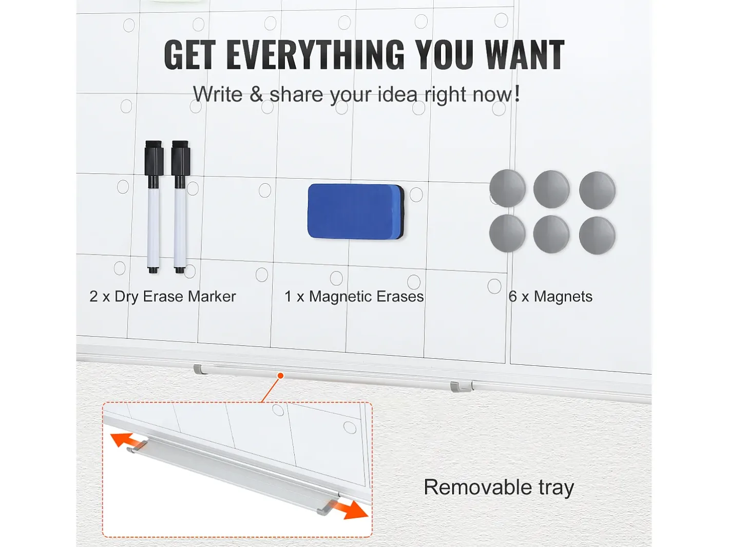 New Tablero Magnético SucceBuy, Limpiable a Seco, 91 x 61 cm, Montaje Mural para Uso en la Oficina Blanco