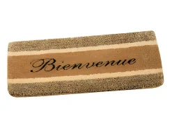 Felpudo-Tapete de Coco Natural Triple Fibra 45x75 cm "Bienvenido" Beige/Marrón Marru00f3n