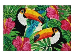 Outlet Tapete de fibra de coco blanqueada con motivo de tucanes 40x60cm para interior/exterior cubierto Multicolor