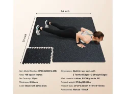 Outlet Tapete Entrelazado SucceBuy de 1.4 cm de Grosor para Gimnasio, 25 Piezas, Superficie de Goma, Blanco y Negro