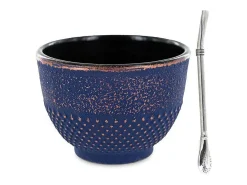 Vajilla-Taza de hierro fundido azul y bronce 0.15 L + pajita de acero inoxidable con filtro Multicolor