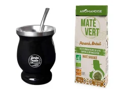 Online Taza de mate y bombilla 230 ml + té verde silvestre brasileño Maté 350 g Negro
