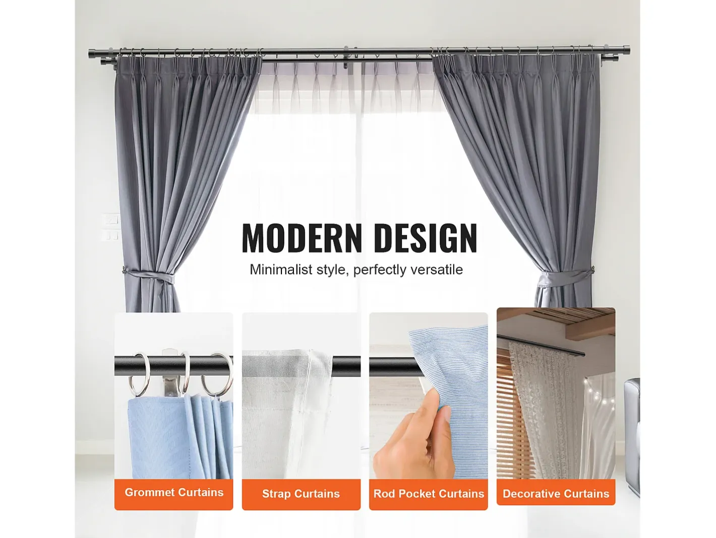 Tendones de Cortinas de Doble Vara SucceBuy, Longitud Ajustable de 36 a 72 Pulgadas, Terminos de Tapón Negro Sale