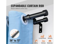 Tendones de Cortinas de Doble Vara SucceBuy, Longitud Ajustable de 36 a 72 Pulgadas, Terminos de Tapón Negro Sale