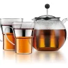 Bodum Presentación Y Servicio-Tetera de émbolo Assam 1L con filtro de acero inoxidable + 2 tazas de vidrio 0,35L con asa de acero inoxidable