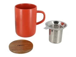 Ogo Living Vajilla-Tetera Juliet Paprika de 475 ml en Grès con Tapa de Acacia Rojo