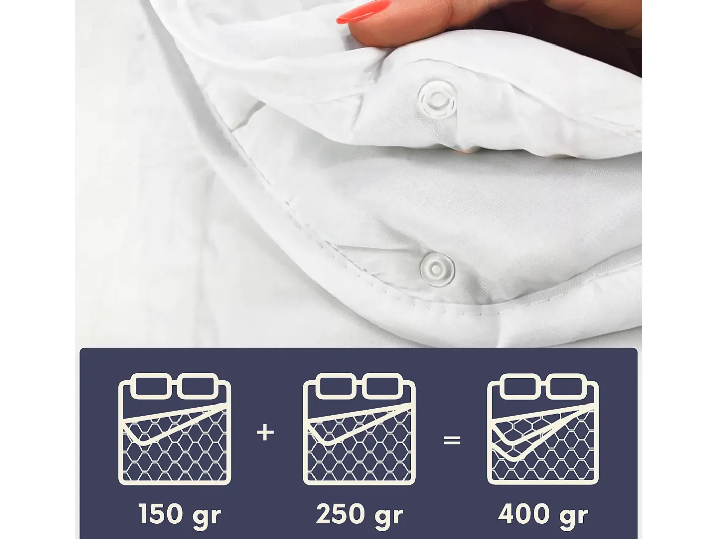 The White Stone Ropa De Cama-Edredón 4 Estaciones con Clip 135x200 cm | 150 g Verano + 250 g Otoño | Fibra Soft Blanco