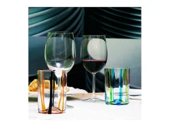 Best Tirache Zafferano Vaso en Vidrio Borosilicato Bicolor Rojo-Gris Caja de 6 Piezas Amarillo