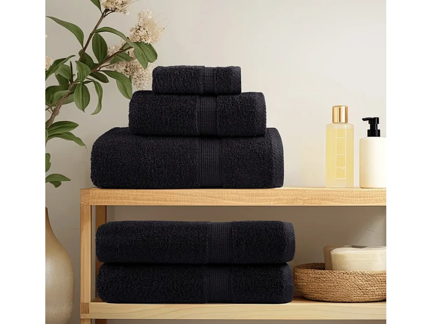 Toallas de baño 10 uds 100% algodón verde 100x150 cm 600 gsm ES604449 Negro