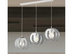 Lámpara Suspendida-Tobias Lámpara colgante con florón rectangular y difusores cortados a láser en hierro lacado y gris con cable eléctrico orientable 3 luces Blanco