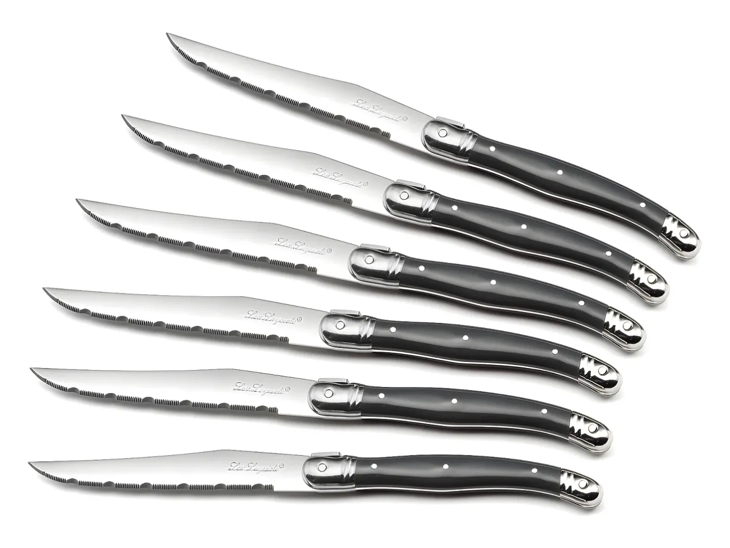 Clearance Lou Laguiole Tradition Gris Oscuro - Bloque 6 cuchillos carne Gris antracita