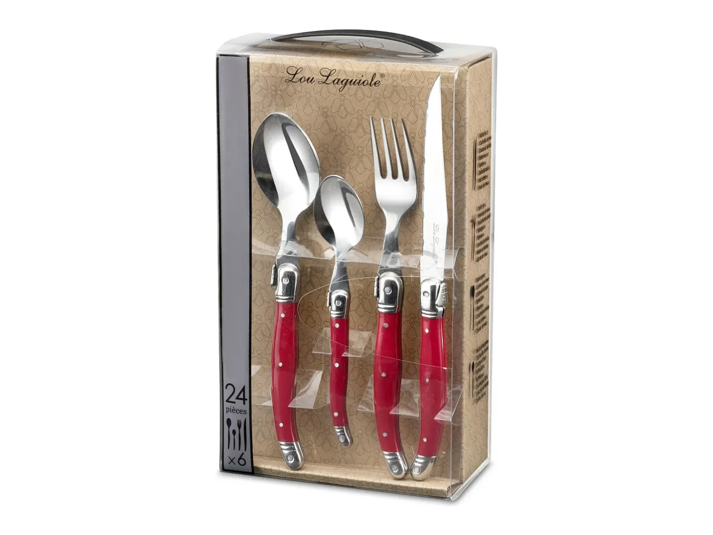 Lou Laguiole Cubierto-Tradition - Cubertería de 24 piezas Rojo