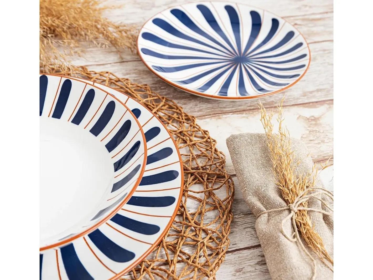 Vajilla Oceanika Bidasoa 18 piezas 6 servicios porcelana /marrón Azul Discount