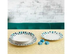 Vajilla-Vajilla Simetric Quid 18 piezas 6 servicios porcelana blanco/ Azul