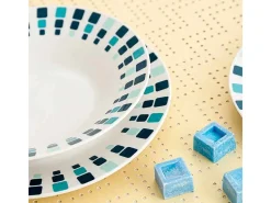 Vajilla-Vajilla Simetric Quid 18 piezas 6 servicios porcelana blanco/ Azul