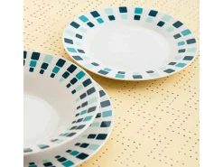 Vajilla-Vajilla Simetric Quid 18 piezas 6 servicios porcelana blanco/ Azul