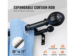 Varillas de Cortinas Dobles SucceBuy, Longitud Ajustable de 91.4-182.9 cm, para Salones, Dormitorios, Baños Negro Clearance