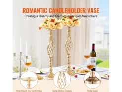Vaso Succebuy Lote de 20 Vasos de Flores en Metal para Mesa de Matrimonio 58 Cm Dorado New