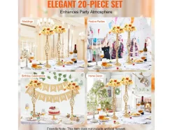 Vaso Succebuy Lote de 20 Vasos de Flores en Metal para Mesa de Matrimonio 58 Cm Dorado New
