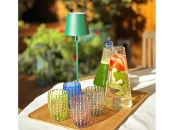 Vaso Zafferano Perle - Vidrio Coloreado Soplado, 32 cl, Hecho a Mano - Juego de 2 Vasos Artesanos para Agua o Cócteles Transparente