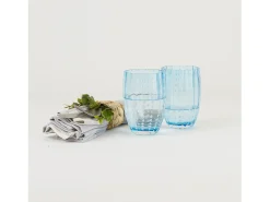 Vaso Zafferano Perle Aguamarina - Vidrio Soplado Coloreado, 32 cl, Hecho a Mano - Juego de 2 Vasos Artesanos para Agua o Cócteles Azul Best