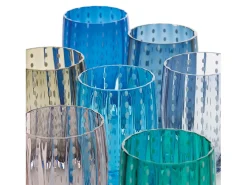 Vaso-Vaso Zafferano Perle Gris - Vidrio Coloreado Soplado, 32 cl, Hecho a Mano - Juego de 2 Vasos Artesanos para Agua o Cócteles Azul