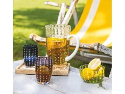 Vaso-Vaso Zafferano Perle Gris - Vidrio Coloreado Soplado, 32 cl, Hecho a Mano - Juego de 2 Vasos Artesanos para Agua o Cócteles Azul
