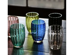 Vaso-Vaso Zafferano Perle - Vidrio Soplado con Color, 32 cl, Hecho a Mano - Juego de 2 Vasos Artesanos para Agua o Cócteles Azul