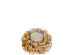 J-Line Vela en portavelas con decoración floral en vidrio natural 15x15x8 cm Color natural claro Sale