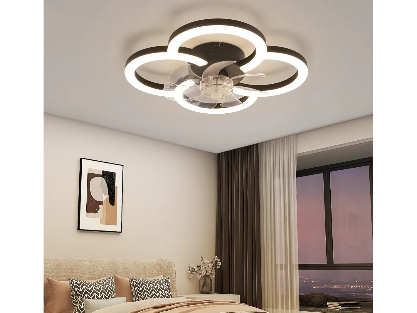NETTLIFE Ventilador de techo LED con iluminación - 40 W, silencioso, , con control remoto, temporizador regulable de 6 velocidades Negro Clearance