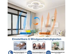 NETTLIFE Ventilador de techo LED con iluminación, silencioso, con control remoto, luz de techo regulable, temporizador de 6 velocidades, color Blanco Online